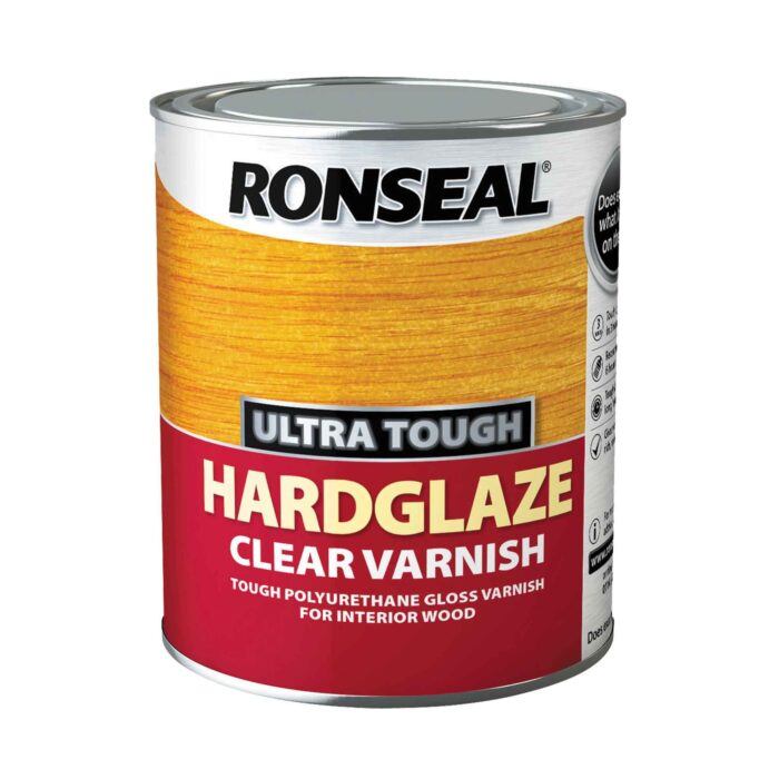 Ronseal Ultra Tough Hardglaze Clear Varnish tin for interior wood.